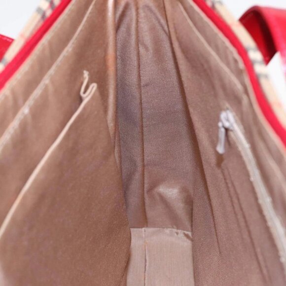 BURBERRY Nova Check Tote Bag Canvas Beige Red Auth - Picture 11 of 15